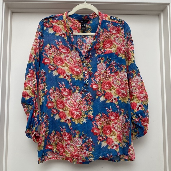 MNG Basics size 8 floral print blue and red blouse3/4 sleeve - Picture 6 of 16